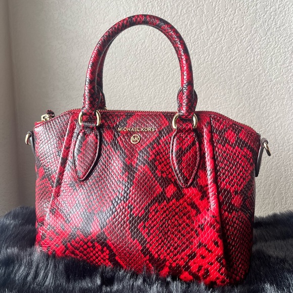 Micheal Kors Red Python Embossed Handbag - Picture 1 of 8